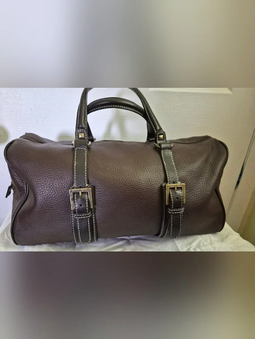 Vintage Adrienne Vittadini 3-Piece Brown Pebbled Leather Travel Set
